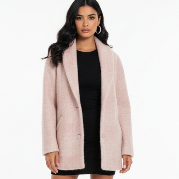 SÉZANE Pink Wool Blend Shawl Collar Coat Soft Rose Melange Size 38 M - Picture 15 of 15